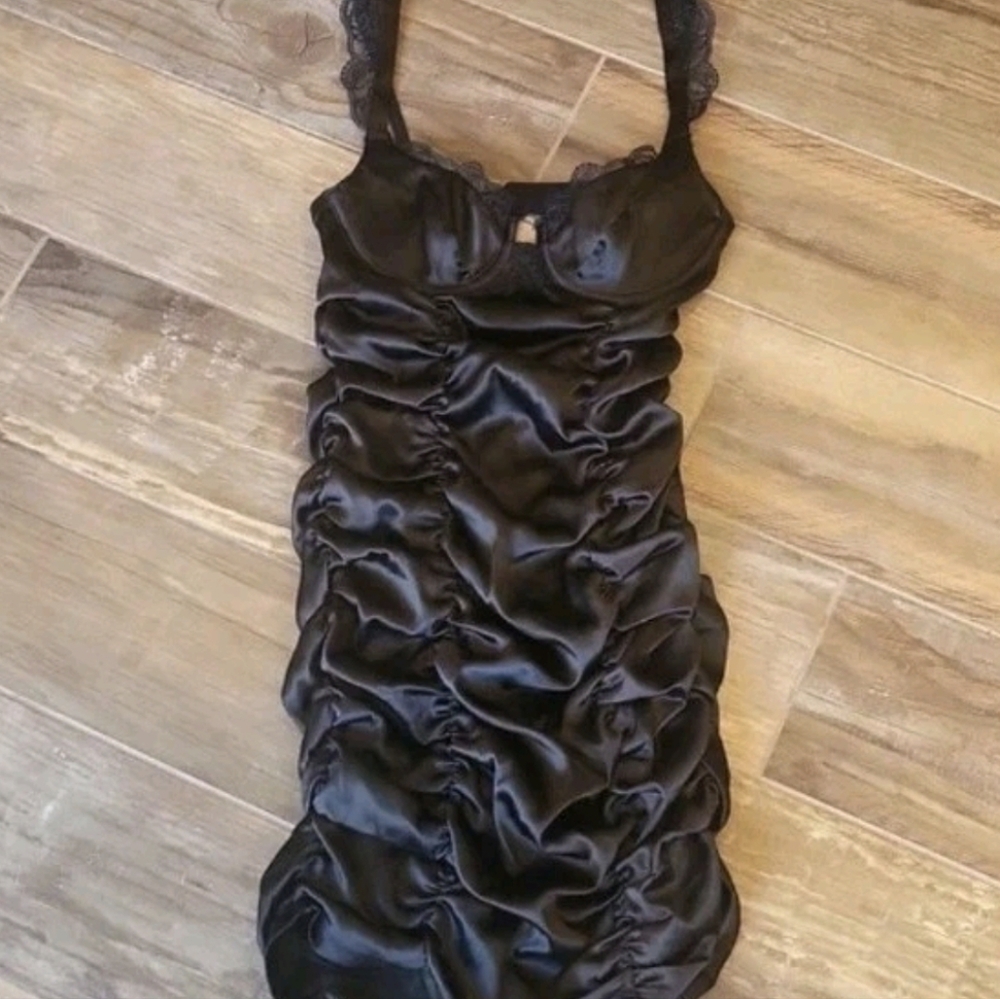 For Love & Lemons Black Ruched Lace Detail Sleeveless Mini Dress, XXS - Picture 4 of 12